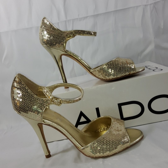 🤩Aldo 🌟Metalic Gold sequin peeptoe pumps - Picture 1 of 8